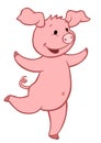 Cartoon farm animals. Little cute pig runs and smiles.